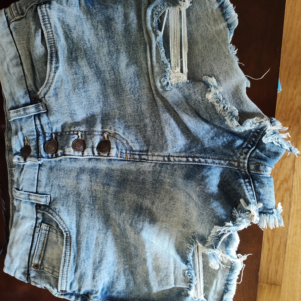 Distressed Denim Shorts with Button Detail